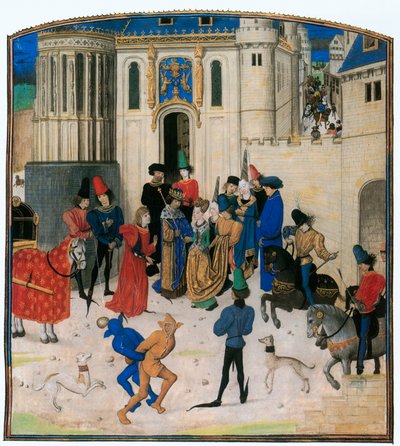 Francouzský král Karel VI. vítá před Porte St. Denis svou královnu Isabelu Bavorskou ... od Jean Froissart