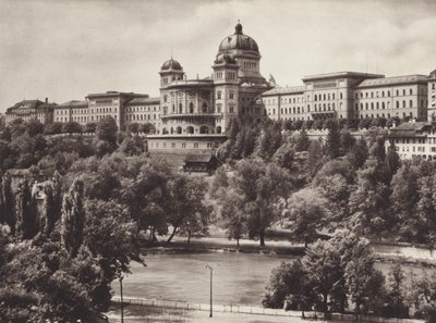 Švýcarsko: Bern, švýcarský federální palác (černobílá fotografie) od Jean Gaberell