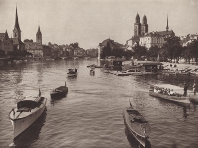 Švýcarsko: Curych z Quaibrucke (černobílá fotografie) od Jean Gaberell