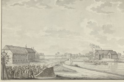 Útok Prusů pod vedením plukovníka Van Brushe na most Duivendrecht, 1. října 1787 od Jean George Teissier (signed by artist)