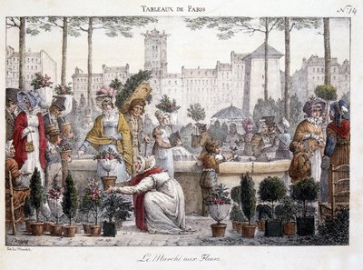 Květinový trh - litografie od Brocas od Jean Henri Marlet