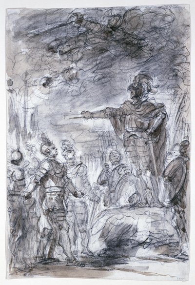 Scéna z Ariostova románu "Orlando Furioso": Rodomonte a Mandricardo přednášejí svůj případ před Agramantem od Jean Honore Fragonard
