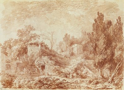 Antické divadlo, Hadriánova vila, poblíž Tivoli (červená křída na papíře) od Jean Honore Fragonard