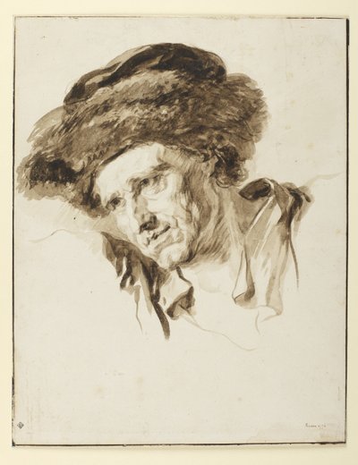 Hlava muže v kožešinové čepici, 1774 (pero a tuš, wash a grafit na papíře) od Jean Honore Fragonard