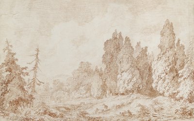 Krajina s mostem, asi 1760 (červená křída na bělavém papíře) od Jean Honore Fragonard
