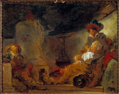 Noční scéna s názvem Sen žebráka Obraz Jean Honore Fragonard (1732-1806) Slunce 18. století. 0,74x0,99 m od Jean Honore Fragonard