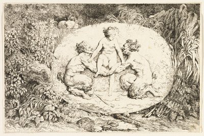 Nymfa sedící na rukou dvou satyrů z Bakchanálií aneb Hry satyrů od Jean Honore Fragonard