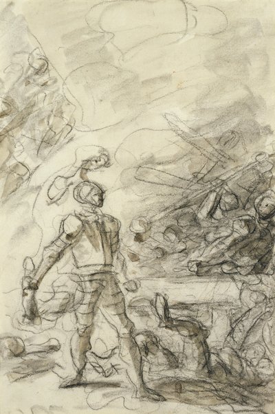 Orlando si podmaňuje lupiče ohnivou značkou (pero a inkoust, křída a pero na papíře) od Jean Honore Fragonard