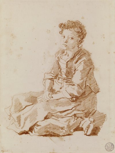 Kleines Mädchen, das auf dem Boden sitzt von Jean Honore Fragonard
