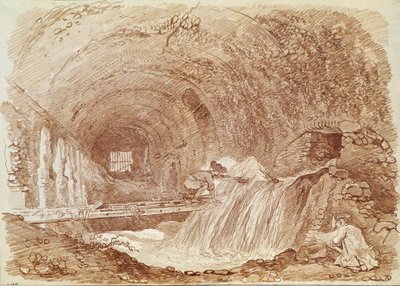 Maecenasovy stáje v Tivoli (červená křída na papíře) od Jean Honore Fragonard