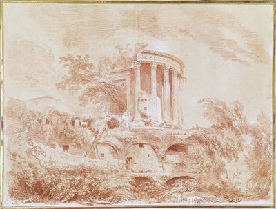 Chrám Sybil v Tivoli (červená křída na papíře) od Jean Honore Fragonard