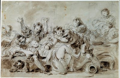 Agresor potrestán Poté, co „“gascon potrestal“, příběh Jean de la Fontaine. Kresba Jean Honore Fragonard (1732-1806) 18. století Soukromá sbírka od Jean Honore Fragonard