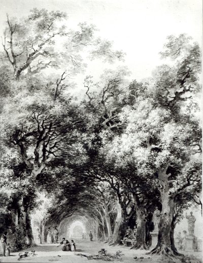 The Shady Alley, c.1773-74 (sépie mytí na papíře) od Jean Honore Fragonard