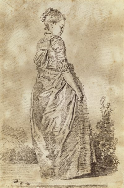 Mladá žena na procházce (červená křída na papíře) od Jean Honore Fragonard