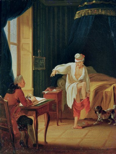 Levee of Voltaire ve Ferney, po roce 1759 od Jean Huber