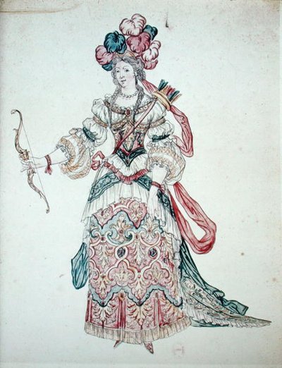 Žena s lukem, návrh divadelních kostýmů (wc na papíře) od Jean II Berain