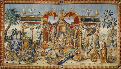 Audience čínského císaře. Tapiserie Jeana II. Barrabanda (aktivního v 18. století), hedvábná vlna a zlaté a stříbrné nitě, kolem roku 1715. Francouzské umění od Jean II Barraband
