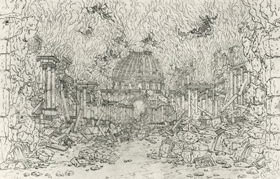 Zničení budovy, skica Jean Berain (1640-1711), pro Armide, Jean-Baptiste Lully (1632-1687), Francie od Jean I  Berain