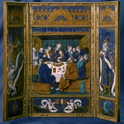 Poslední večeře, Tryptic, smalt z Limoge, kolem roku 1545 (smaltovaná cloisonne) od Jean I Pénicaud