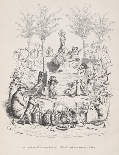 Poté, co přijme sklenici sladké vody, slavný řečník sestoupí z pl..., ca. 1837-47. od Jean Ignace Isidore Gérard