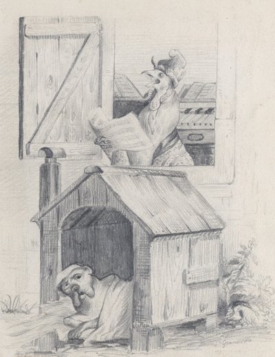 Pes v boudě, kohout zpívá u okna, ca. 1842. od Jean Ignace Isidore Gérard