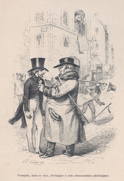 Snažil jsem se uniknout z této filologické diskuse. z Malé bídy lidského života..., 1843. od Jean Ignace Isidore Gérard