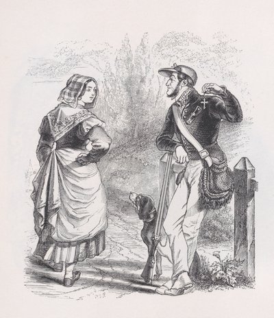 The Hunter and the Milkmaid z The Complete Works of Béranger, 1836. od Jean Ignace Isidore Gérard