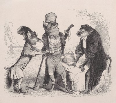 Vlk prosící proti Lišce, před Opicí, ca. 1838. od Jean Ignace Isidore Gérard