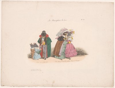 Kočky jsou k myším přátelské Tenez mes petits rats (...) (nadpis na objektu) Současné metamorfózy (název série) Les Metamorphoses du Jour (název série na objektu) od Jean Ignace Isidore Gérard Grandville