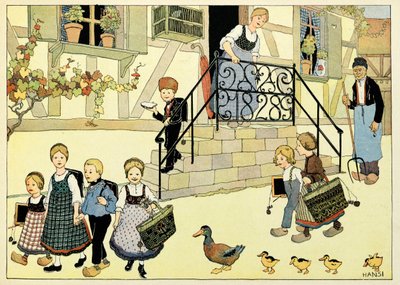 Mein Dorf, die Unvergesslichen: Auf dem Weg zur Schule von Jean-Jacques (1873-1951) Waltz