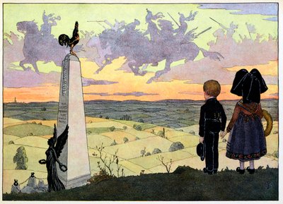 Moje vesnice, ti, kteří nezapomínají: Bojiště (Geisbergův pomník se dvěma dětmi Spinner pózujícími pro Hansiho); od Jean Jacques (1873 1951) Waltz