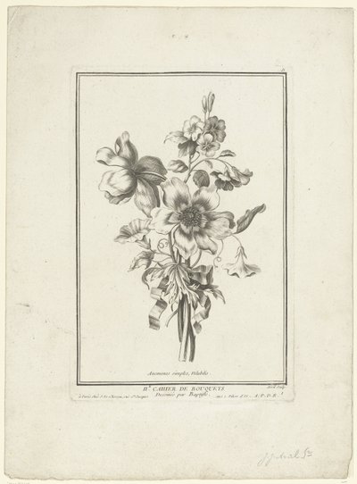 Kytice sasanky a svlačec Anemones simples, Volubilis (název na objektu) IIe Cahier de Bouquets (název série) od Jean Jacques Avril (I)