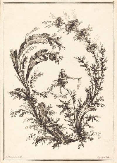 Ornament s opicí od Jean Jacques Avril I after Jean Baptiste Pillement