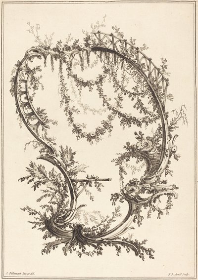 Ornament se vzpěrou a zábradlím od Jean Jacques Avril I after Jean Baptiste Pillement