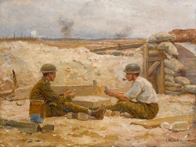 Dva britští důstojníci hrají karty před svým zákopem, Secteur de Bapaume, 1918-20 od Jean Jacques Berne Bellecour