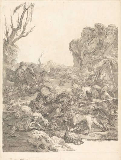 Lov na medvěda od Jean Jacques Flipart after Carle Van Loo