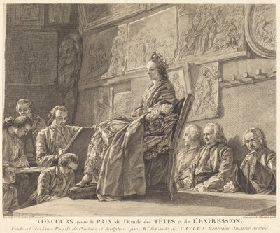 Soutěž o cenu za studium hlav a výrazu od Jean Jacques Flipart after Charles Nicolas Cochin II