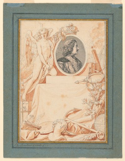 Kresba, frontispis k Dějinám Petra Velikého, asi 1780 od Jean Jacques Francois Le Barbier