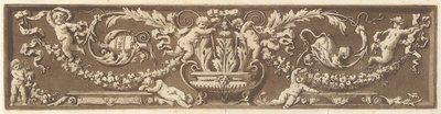 Okrasný vlys s putti, listy akantu a girlandami z ovoce, z Recueil de Diff..., 1784. od Jean Jacques Lagrenee