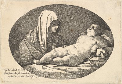 Panna vlevo sleduje nemluvně Krista, jak spí, oválná kompozice, po ..., 1760-63. od Jean Jacques Lagrenee