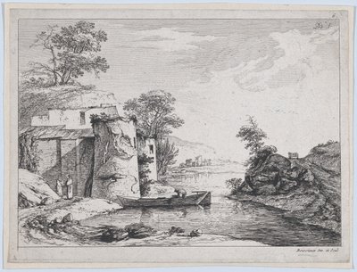 Staré věže na břehu řeky, 1763. od Jean Jacques de Boissieu