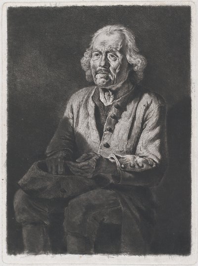 Sedící žebrák: Portrét starého Girarda, rolníka z Chasselay, 1772. od Jean Jacques de Boissieu