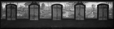 Skica radnice ve Fresnes: Břehy řeky Bièvre. Fresnes. Na břehu řeky Bièvre. Prádelny. Třídičky mouky. Nájemní farmy. Sklizeň řepy od Jean Joseph Enders