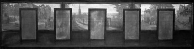 Náčrt radnice ve Vanves: Vues de Vanves. Tramvajová trať. Place de Vanves. Hradní cesta. Rue Vieille Forge. Rue Falnet, v roce 1902 (olej na plátně s černou tuší) od Jean Joseph Enders