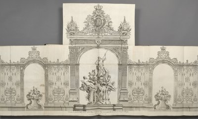 Návrh Grandes Grilles umístěný na Place Royale v Nancy v roce 1755 na objednávku S. M. le Roy de od Jean Lamour