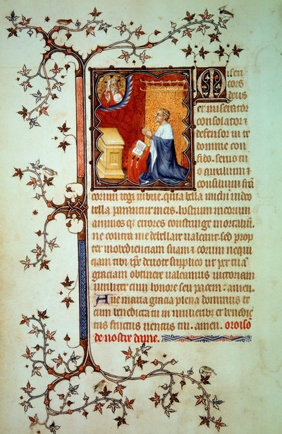 Vévoda Jan I. z Berry (1340-1416) se modlil před Bohem, který mu požehnal Miniaturu z rukopisu (ms. lat. 18014) „The Little Hours of John of Berry““, kterou osvětlil John Černý, kolem roku 1375. Paříž, B.N. od Jean Le and workshop (attr. to) Noir