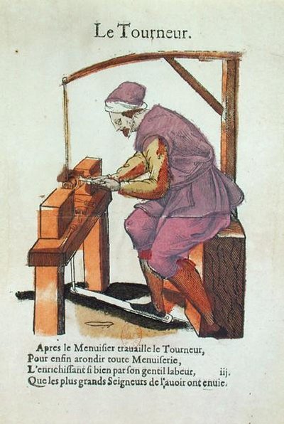 The Wood Turner (barevné gravírování) od Jean Leclerc