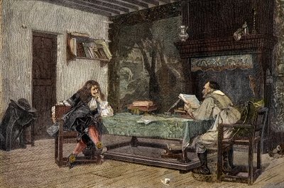 Spolupráce mezi Jean Baptiste Moliere a Pierre Corneille French dramatis - „“ Autoři Jean-Baptiste (Jean Baptiste) Poquelin dit Moliere (1622-1673) a Pierre Corneille (1606-1684)““ rytina podle obrazu Jean-Leon (Jean Leon) Gerome od Jean Leon (after) Gerome