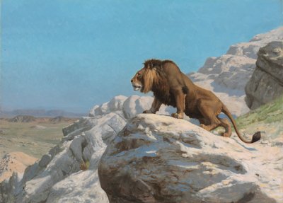 Lev na stráži, asi 1885 (olej na dřevěné desce) od Jean Leon Gerome