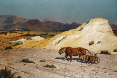 Lvice a mláďata; Lvice a lvice, od Jean Leon Gerome